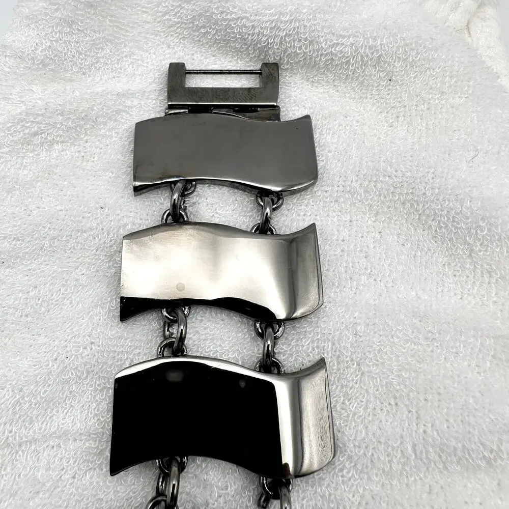 Daniel Mohsin Silver-Tone Wavy Link Bracelet Watch Roman Dial Quartz